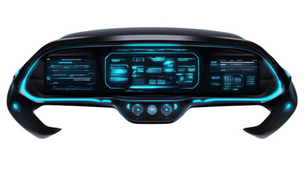 Dashboard of Tomorrow: Futuristic dashboard with sleek design, glowing neon displays, and advanced technology, hinting at the evolution of transportation and user interfaces.