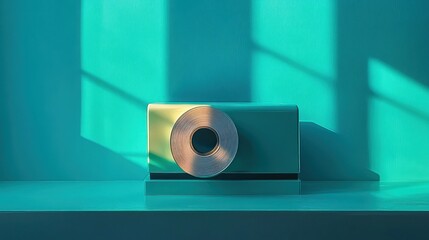 A roll of toilet paper on a teal surface