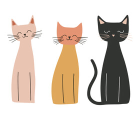 Clip art hand drawn vector illustration of a cute funny cats isolated objects on white background