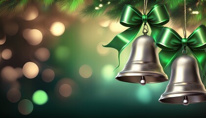 christmas bells with green ribbon