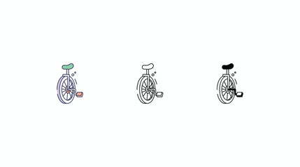 Unicycles icons set Line and Glyph black vector icon stock illustration