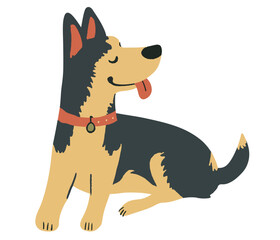 Clip art hand drawn vector illustration of a cute funny puppy German Shepherd dog isolated objects on white background