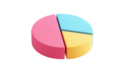 Fototapeta premium Colorful pie chart representation, segments in pink, blue, yellow. 3D design, modern aesthetic, data visualization concept., isolated on transparent background, png