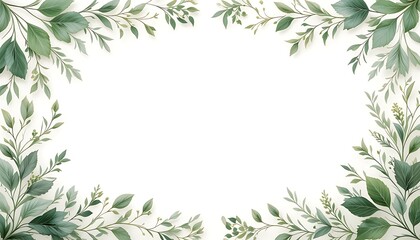 Elegant Green Leaf Frame for Invitations and Cards with White Background