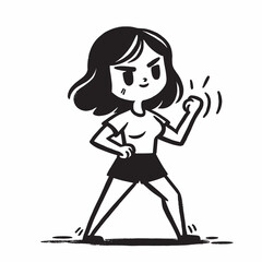 Fototapeta premium Empowering Confident Strong Woman in Black and White Cartoon Illustration