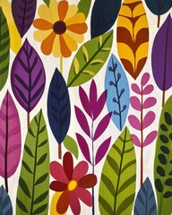 Vibrant and colorful painting of various flowers capturing the essence of nature's beauty and joy