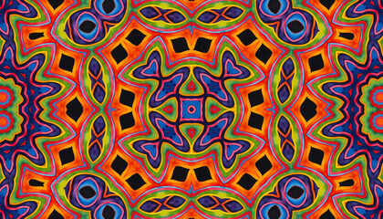 Bright multicolored watercolor wavy stripes on black background,