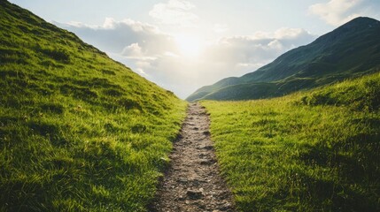Travel adventure pathway through scenic mountains lush green hills gigapixel landscape photography