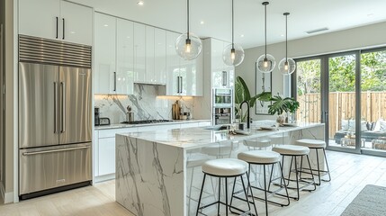 Modern and contemporary kitchen design with large island and appliances