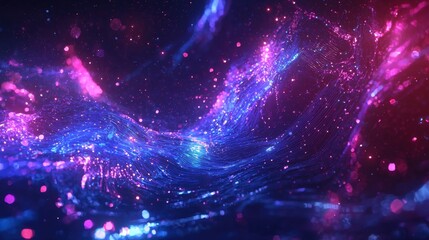 Fototapeta premium A vibrant, abstract display of neon lights and flowing digital waves creates a mesmerizing, futuristic ambiance perfect for backgrounds.