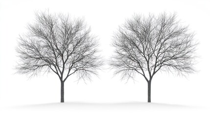 Fototapeta premium Two bare winter trees against white background. Possible use Nature, winter, or seasonal backdrop
