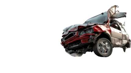 Wrecked Car: A damaged car, showcasing the aftermath of an accident, highlighting the severity of impact and the condition of the vehicle.