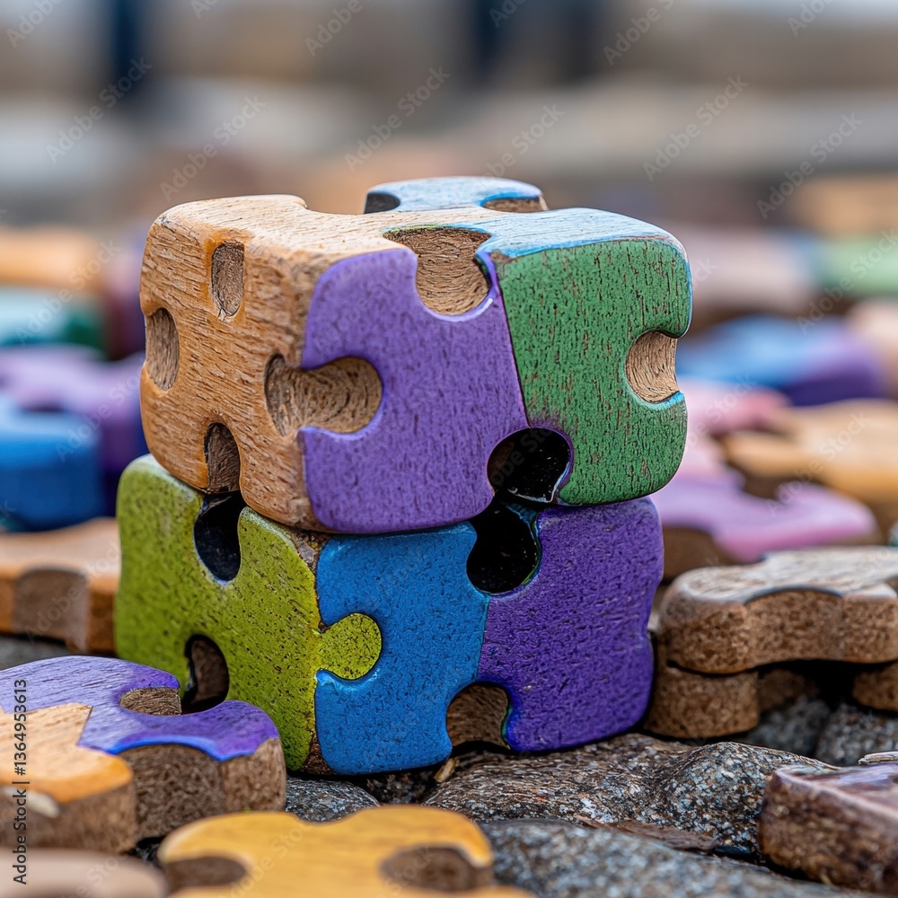 Poster a single puzzle piece on a flat surface representing problem solving and completion concept