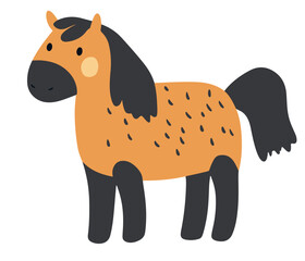 Clip art hand drawn vector illustration of the cute funny horse, a stylized cartoon pony isolated on white background