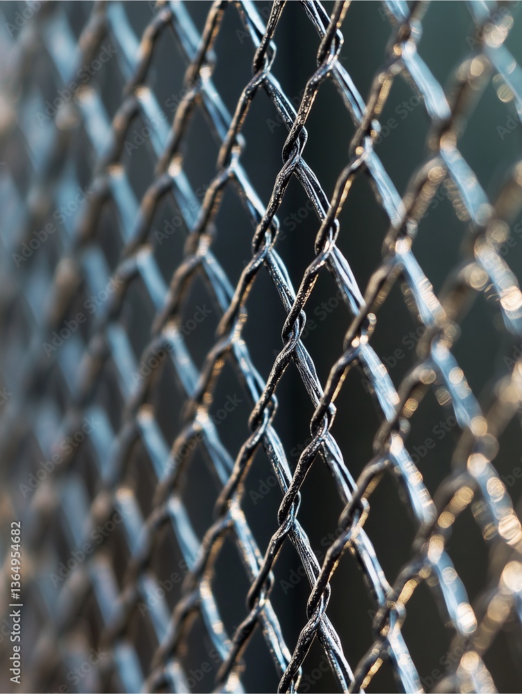 Poster metal mesh texture: close-up view of a metal mesh screen with its intricate diamond pattern, texture