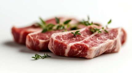 Fototapeta premium raw low fat pork meat, isolated on a pure white background 