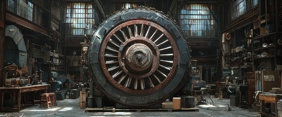 Massive Industrial Engine in a Historic Workshop