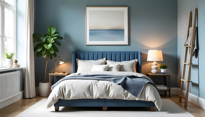 Elegant Bedroom with a Serene Blue Aesthetic