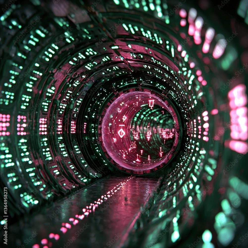 Poster mysterious tunnel illuminated by bright light at the end creating an intriguing perspective