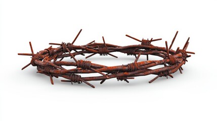 A circular piece of barbed wire, rusted and typically used for fencing or security