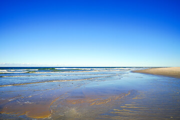 Landscape on the west beach near Hörnum on the island of Sylt. View of the North Sea coast.
