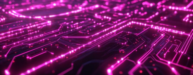 Obraz premium A lively close-up of digital circuitry, lit up by colorful lights, displaying the detailed interconnections and cutting-edge technology in a state-of-the-art, high-tech environment
