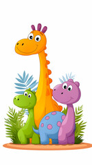 Obraz premium Cartoon dinosaurs and giraffe, kid-friendly illustration