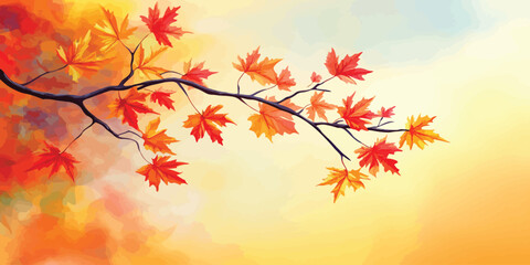 Bright colorful leaves on the branches in the autumn forest vector illustration