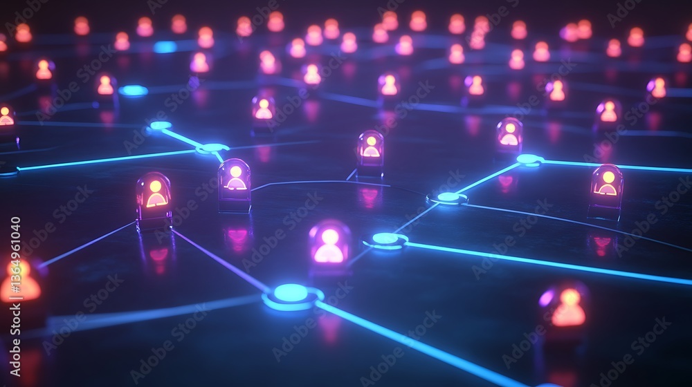 Aufkleber businessman touching virtual ai bot interface with digital network, binary code, stock market graph,