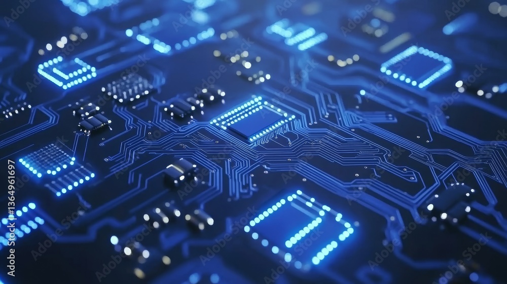 Poster a vivid and active background showcasing intricate, glowing circuit designs, representing the integr