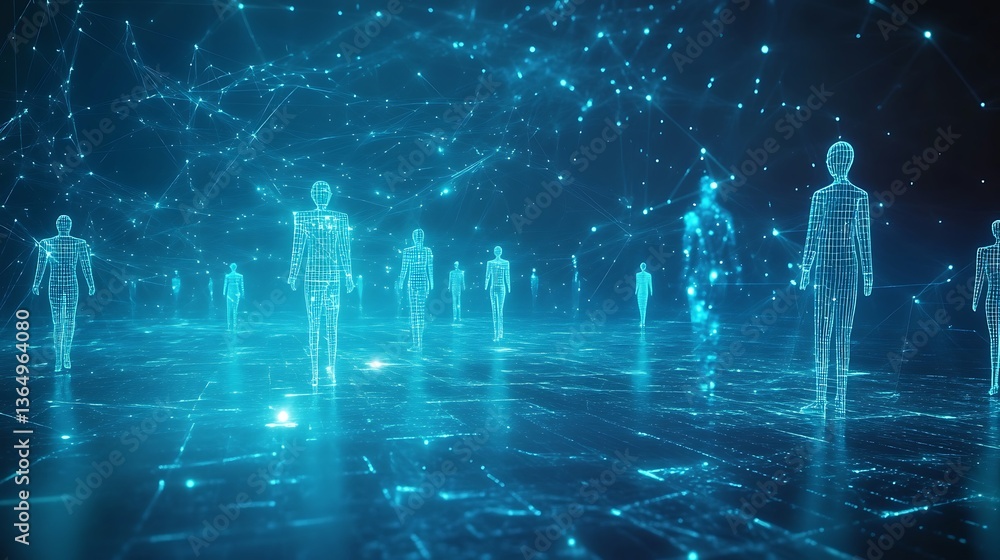 Aufkleber businessman touching virtual ai bot interface with digital network, binary code, stock market graph,