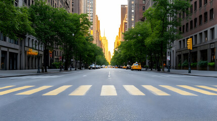 City street view with crosswalk & foliage