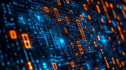 Obraz premium A captivating digital portrayal of binary code streaming through a futuristic setting, evoking a sense of depth and motion