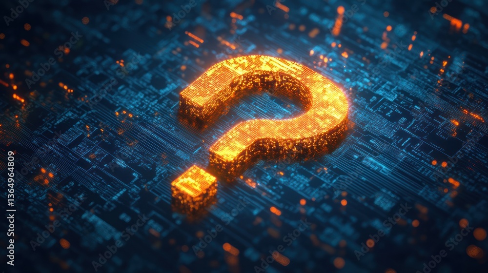 Poster abstract question mark on circuit board. possible use for technology, innovation, or query concepts