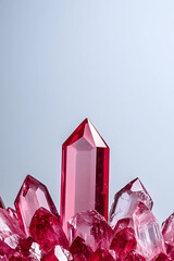 Close-up on beautiful, sharp red crystal formations against a light background