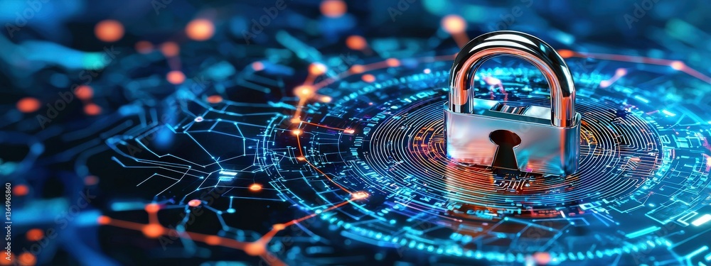 Poster a futuristic concept of blockchain technology securing digital assets.