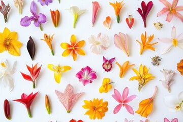 Obraz premium Colorful Collection of Flower Petals on White Background