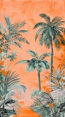 Wallpaper orange trees vegetation painting outdoors.