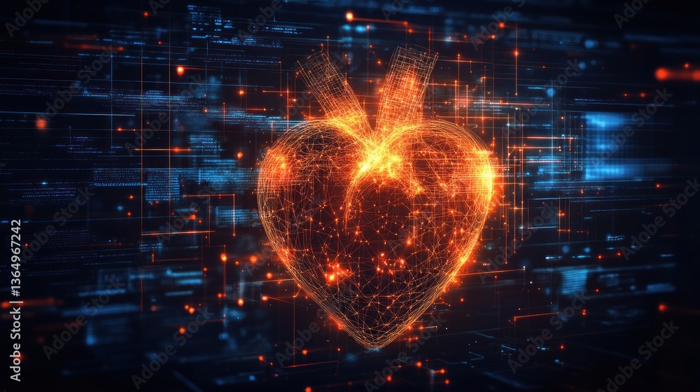 Poster digital heart pulsating with energy and data streams a futuristic representation of advanced healthc