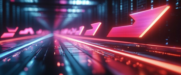 Fototapeta premium A mesmerizing digital abstract featuring vivid red and blue light streaks on a dark backdrop, perfect for themes of technology, innovation, and futuristic design
