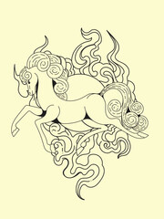 japanese theme doodle hand drawn black and white colour
