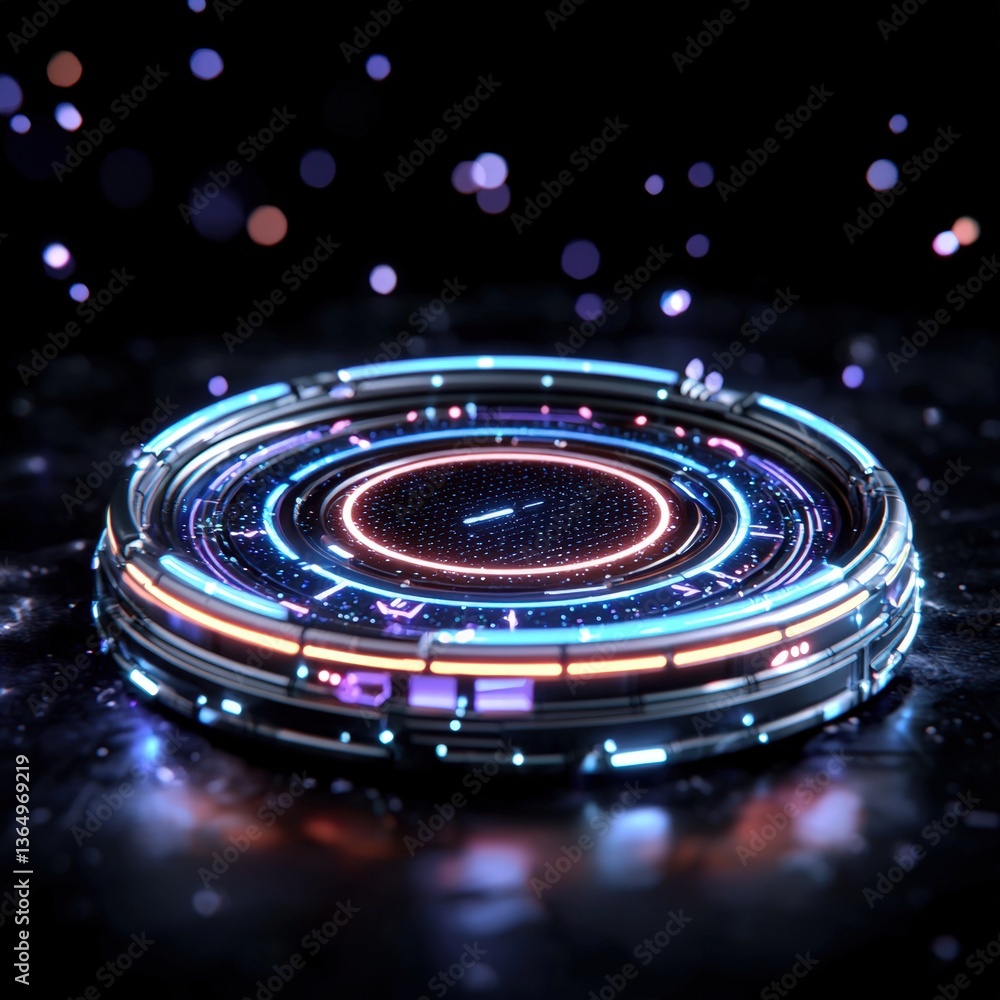 Poster modern clock featuring a glowing display with digital time indication set against a dark background