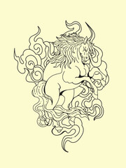 japanese theme doodle hand drawn black and white colour