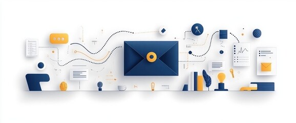 Email marketing concept; interconnected ideas, data, and communication flow