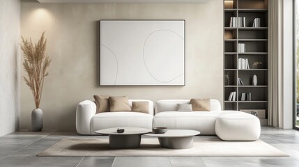 Modern beige living room with minimalist decor