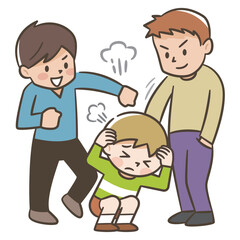 殴る蹴るの暴力でいじめる子供のイラスト