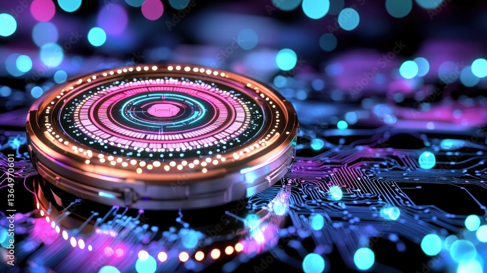 Poster close-up image of a chip sitting on a circuit board highlighting technology and innovation