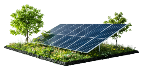 Solar panel installation in green landscape renewable energy nature cut out