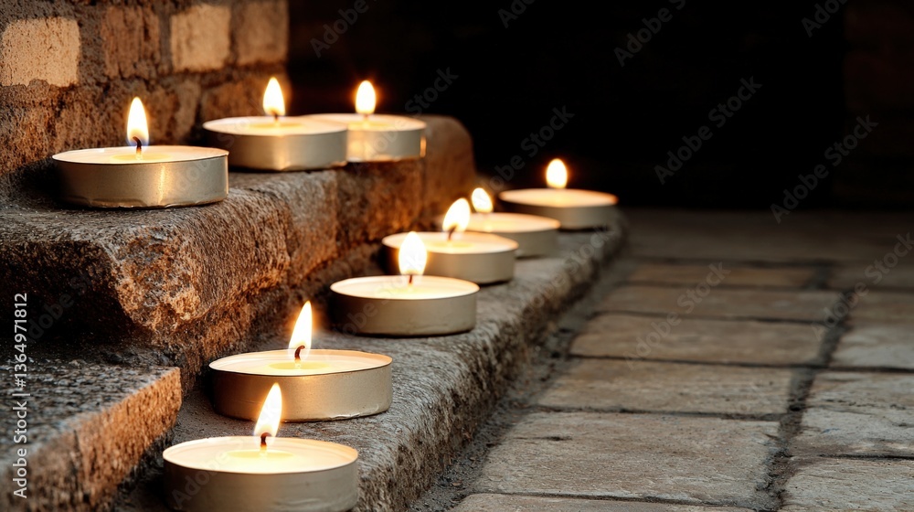 Aufkleber beautifully arranged candles flickering softly in a dimly lit setting creating a warm and relaxing a
