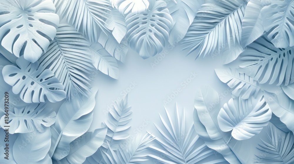 Poster subtle botanical background with stylized monochrome tropical leaves a calming minimal design elemen